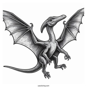 Pterodactyl Coloring Page With Textured Skin And Detailed Wings