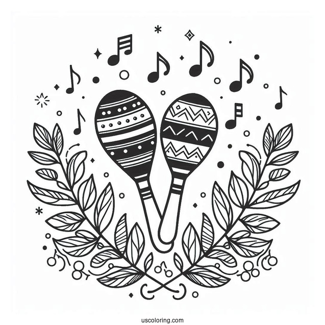 Music Coloring Page Of Maracas With Geometric Print For Kids