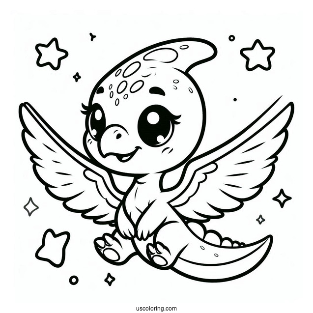 Kawaii Pterodactyl Coloring Page For Kids