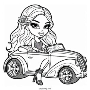 Bratz Dolls Riding Car Coloring Sheet