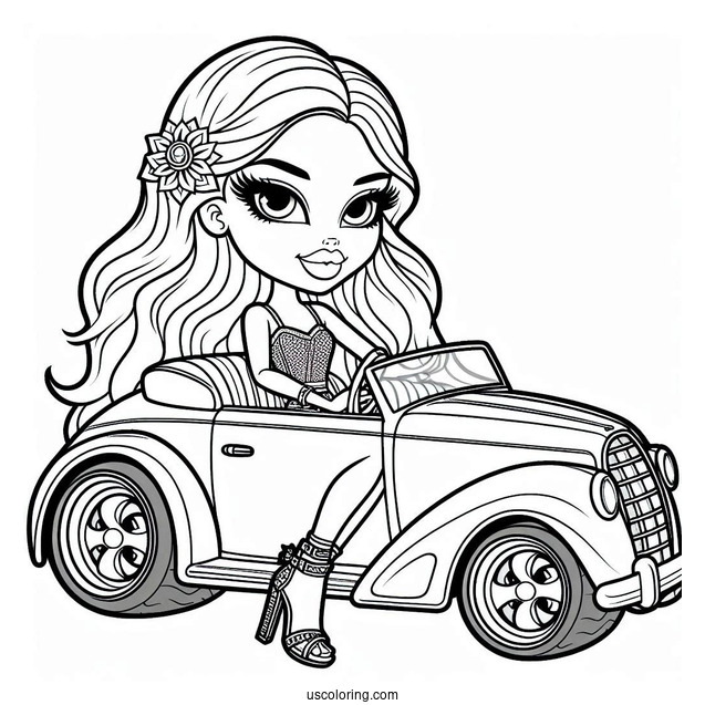 Bratz Dolls Riding Car Coloring Sheet