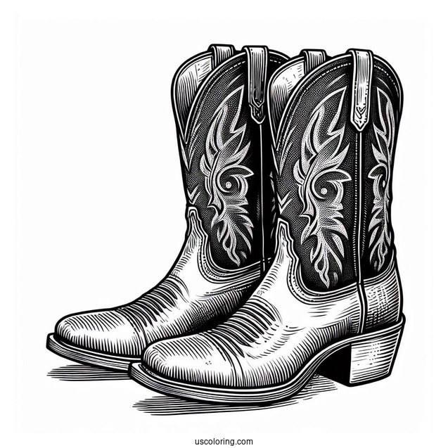 Realistic Pair Of Cowboy Boots Coloring Page