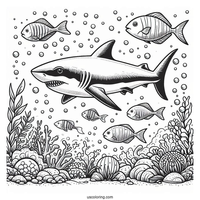 Sharks Coloring Page And Fish Beneath The Water Surface