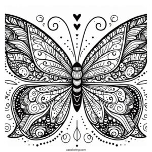 Butterfly Coloring Page Zentangle With Elaborate Wings