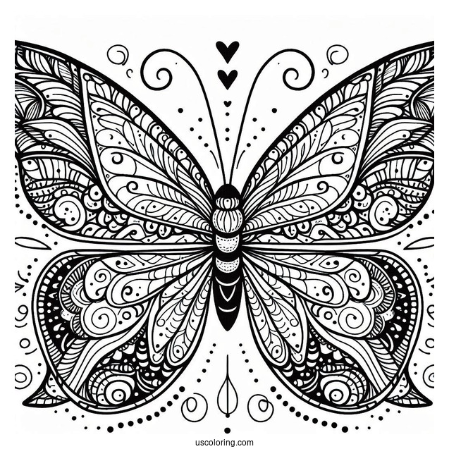 Butterfly Coloring Page Zentangle With Elaborate Wings