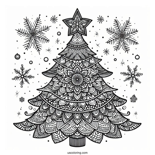 Christmas Tree Mandala Coloring Picture