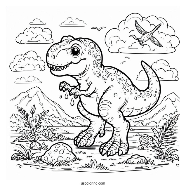 Young T-Rex Hunting For Dinner To Color