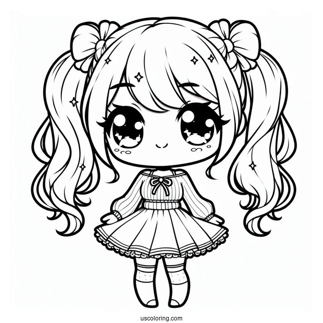 Kawaii Chibi Girl In Pigtails Coloring Sheet