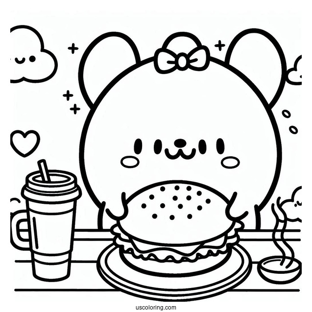 Pompompurin Serving Coffee And Burger Coloring Sheet