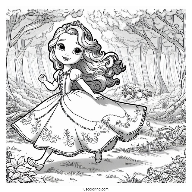 Sofia The First Coloring Page Running In The Forest