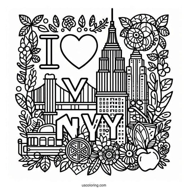 I Love New York Coloring Page For Kids