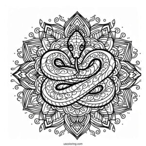 Snake Wrapping Around a Mandala To Color