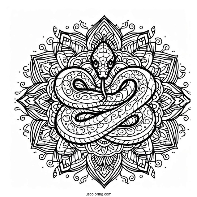 Snake Wrapping Around a Mandala To Color