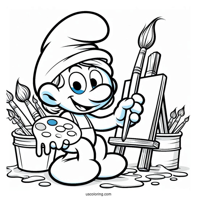 Painter Smurf Coloring In For Kids