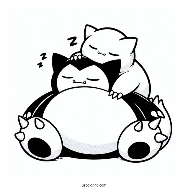 Gengar Sleeping On Top Of Snorlax Coloring Page