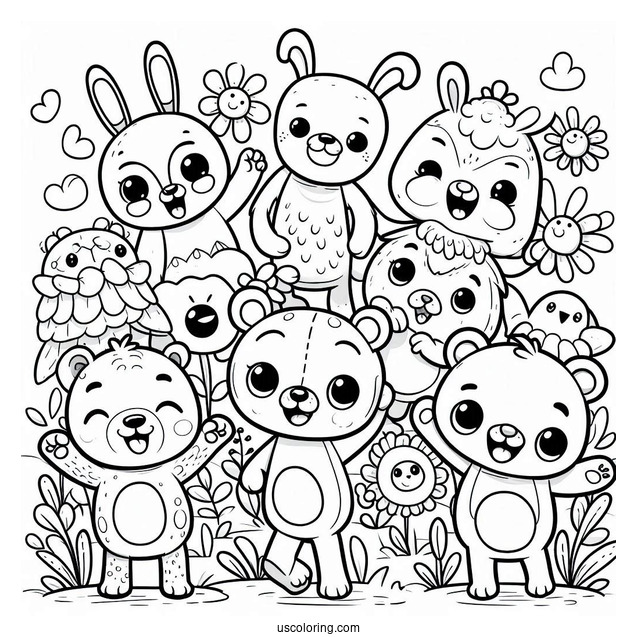 Smiling Critters Coloring Page Characters Cheering