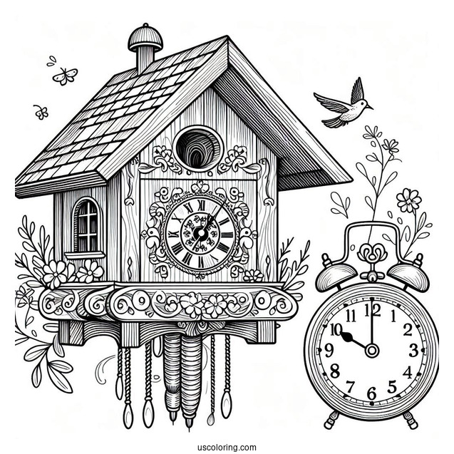 Cuckoo Clock Coloring Picture For Kids