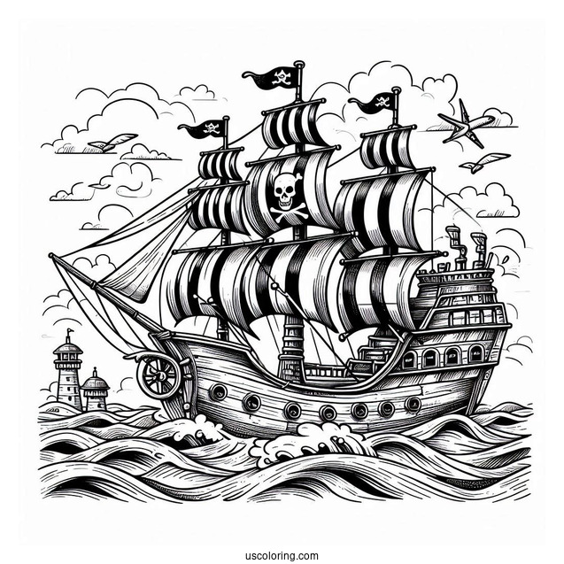 Detailed Pirate Coloring Page Ship At Sea