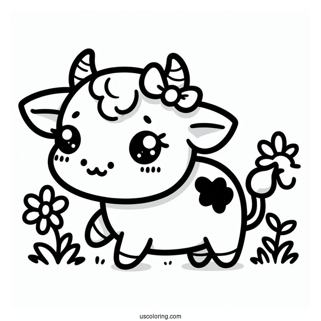 Cute Kawaii Cow Coloring Page
