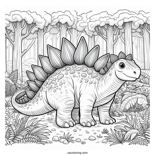 Realistic Stegosaurus Coloring Page In The Forest