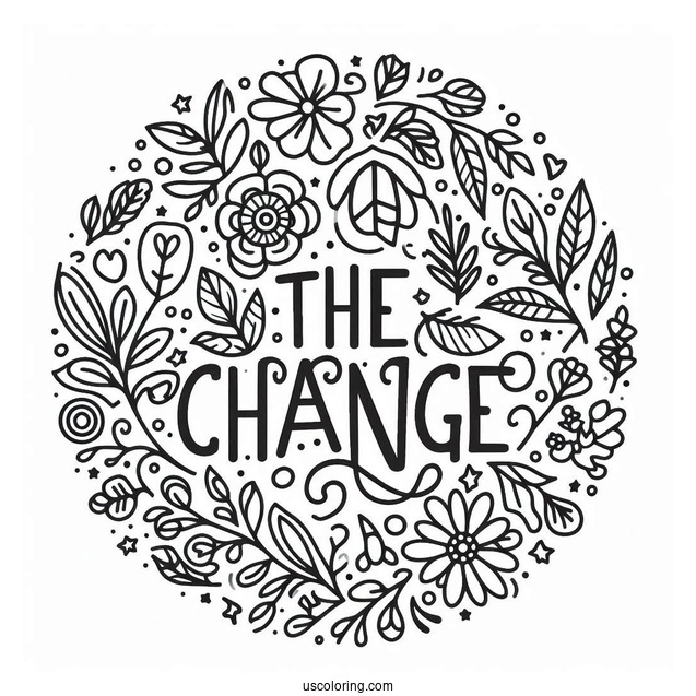 Be The Change Words Surrounded By Peace Coloring Page
