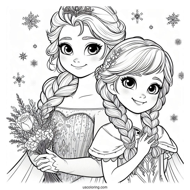 Frozen Elsa And Anne To Color In For Kids