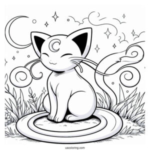 Mew Coloring Page Sitting On Grass