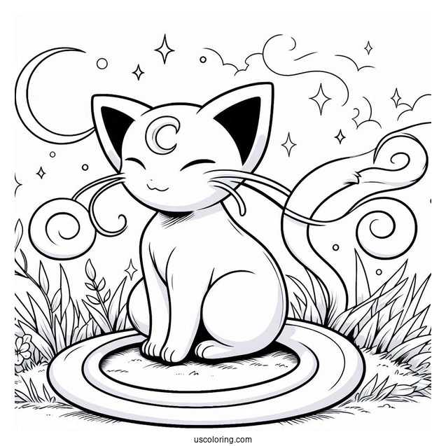 Mew Coloring Page Sitting On Grass