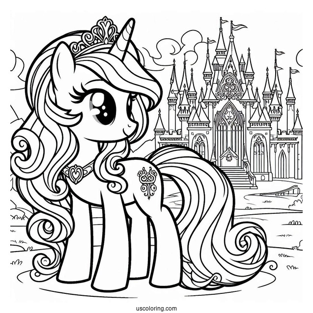 Coloring Page of Princess Cadence in Front of Castle