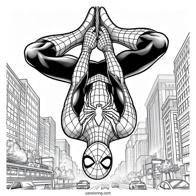 Spider-Man Hanging Upside Down Coloring Sheet