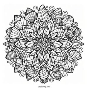 Beach Coloring Page Mandala With Seashells