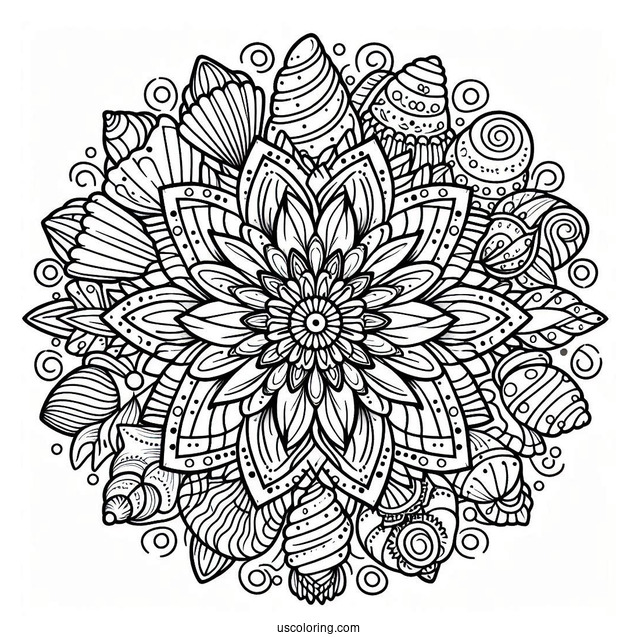 Beach Coloring Page Mandala With Seashells