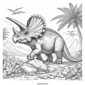 Realistic Protoceratops Climbing A Hill