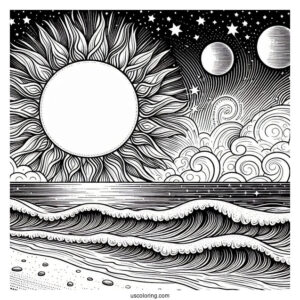 Sun Shining Over The Ocean To Color