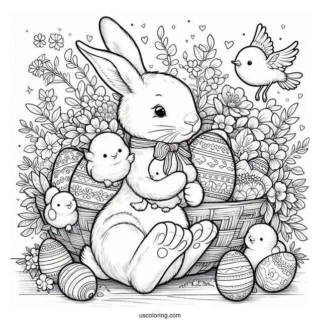 Peter Rabbit Coloring Page With Easter Eggs And Ducklings