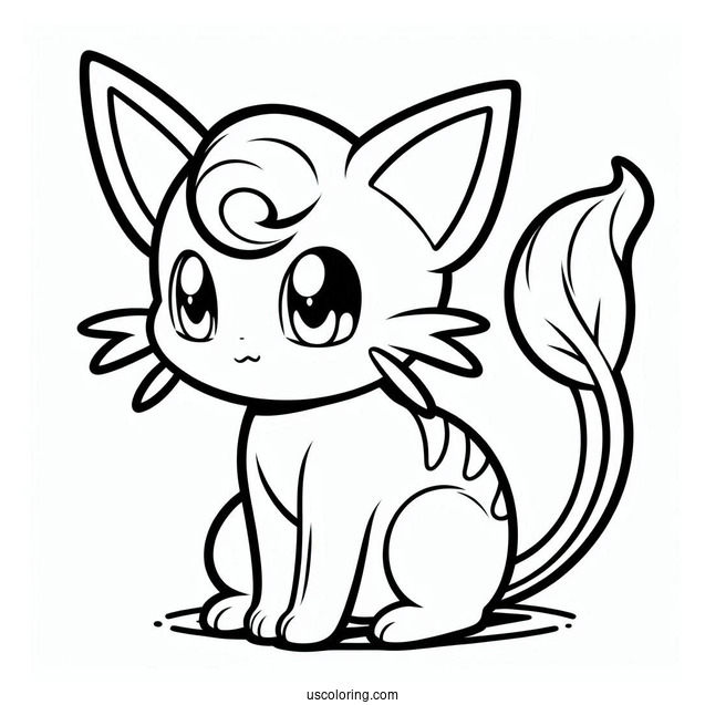 Simple Mega Mew Coloring Page Outline