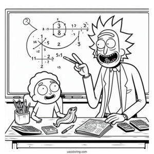 Rick and Morty Coloring Page Of Mr. Goldenfold Teaching Math