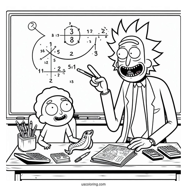 Rick and Morty Coloring Page Of Mr. Goldenfold Teaching Math