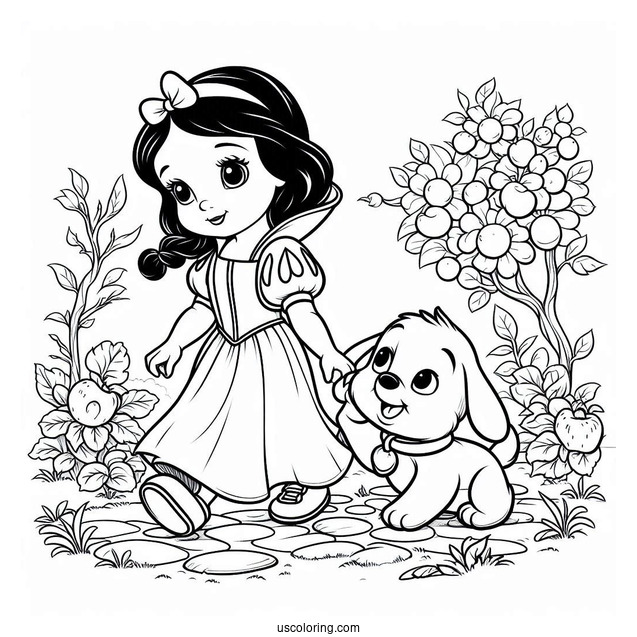 Stitch Walking With Snow White Coloring Pages In The Garden