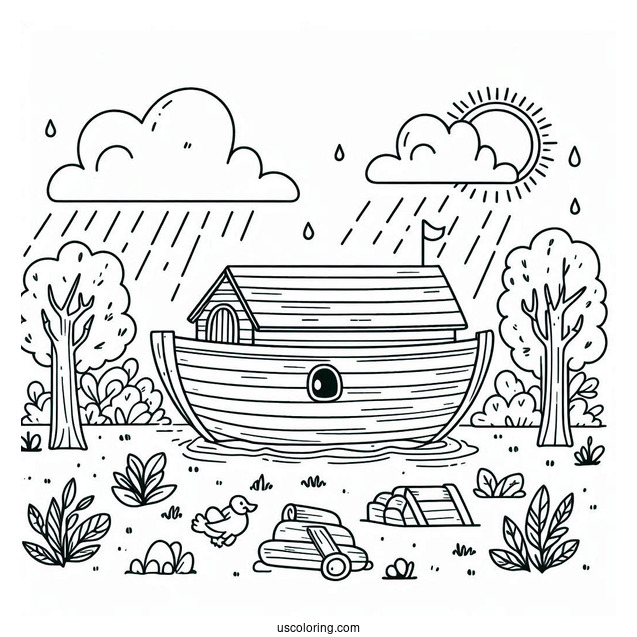 Cute Noah's Ark Coloring Page For Preschoolers