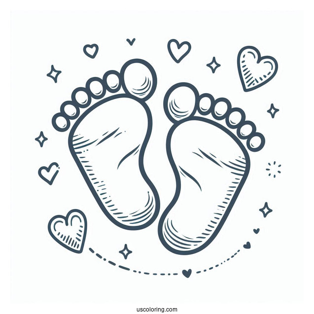 Baby Coloring Page Footprints With Hearts