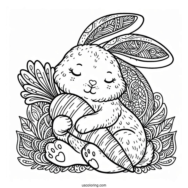 Rabbit Coloring Page Mandala Hugging A Carrot