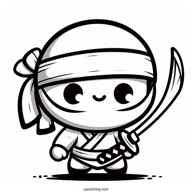 Easy Chibi Ninja With A Sword Coloring Page For Preschoolers