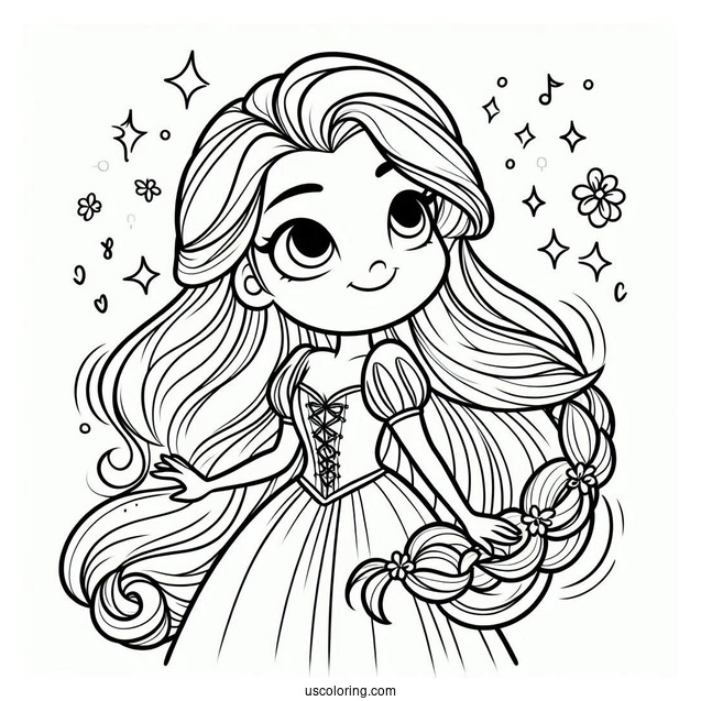 Cute Coloring Page Of Cute Rapunzel Twirling Hair