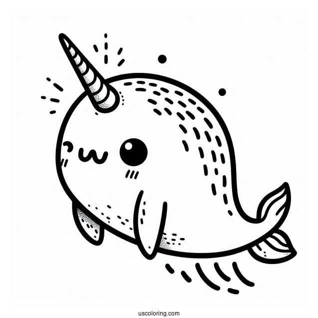Simple Narwhal Coloring Page With Mane For Preschoolers