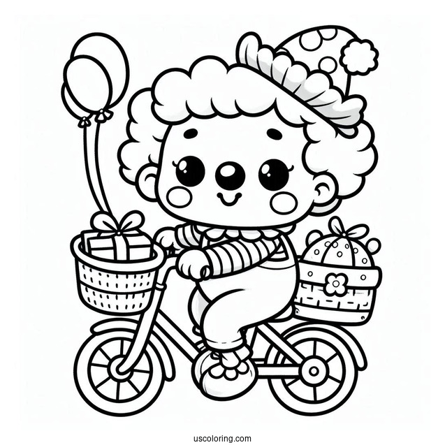 Cute Clown Riding Mini Bicycle Coloring In