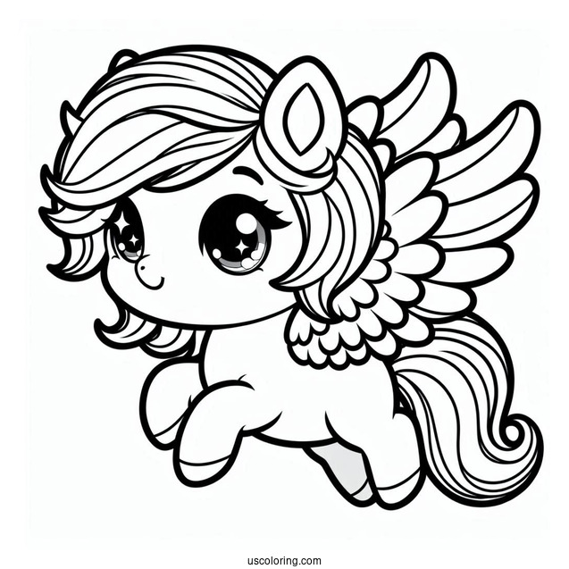 Cartoon Chibi Pegasus Coloring Page For Kids