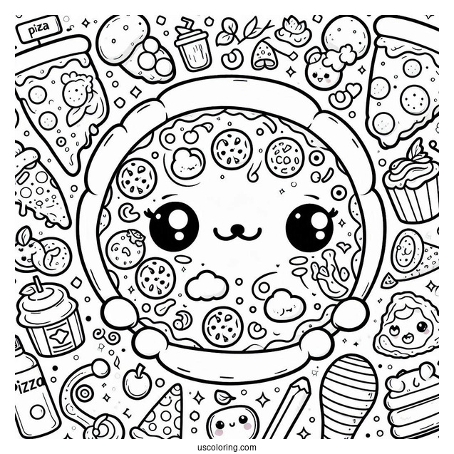 Kawaii Themed Pizza Coloring Sheet