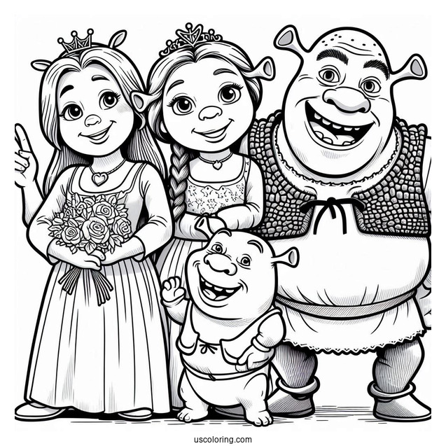 Shrek With Fiona And Friends To Color