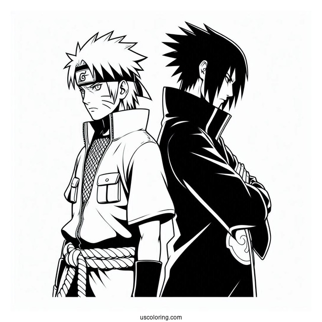 Uchiha Sasuke Coloring Page Standing Back To Back With Itachi